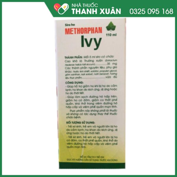 Siro Methorphan Ivy hỗ trợ giảm ho